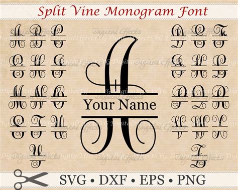 Split Vine Monogram Svg Eps Png Dxf Files Split Monogram