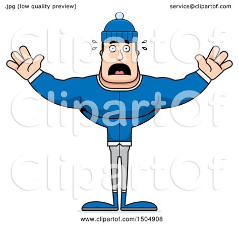 Clipart Of A Scared Buff Caucasian Man In Winter Apparel Royalty Free