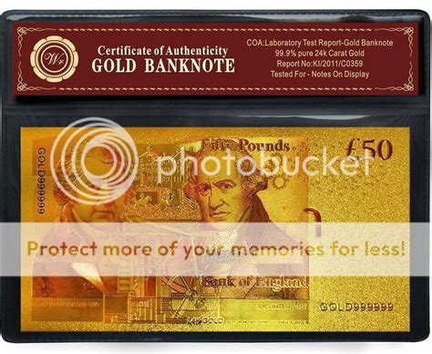 24 Carat Gold Plated Colourised £50 Pound Uk Banknote Bill Note 9 Ebay