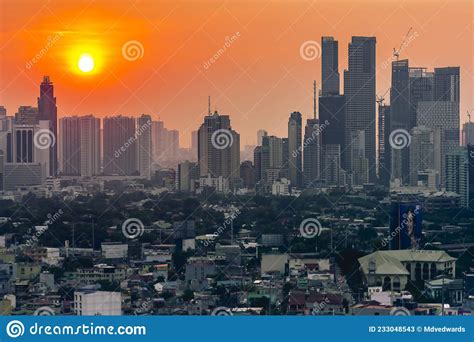 Metro Manila Philippines The Dense Makati Skyline During A Brilliant