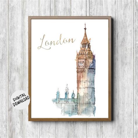 Watercolor London Printable Poster Big Ben Wall Art Famous Etsy