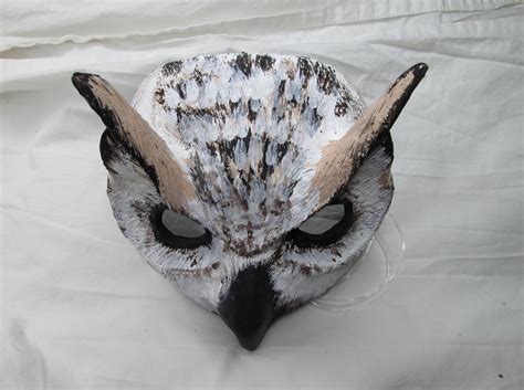 Horned Owl Mask Snowy White Horned Owl Masquerade Mask Etsy