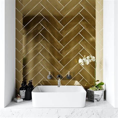 British Ceramic Tile Metallic gold wall tile 75mm x 300mm  