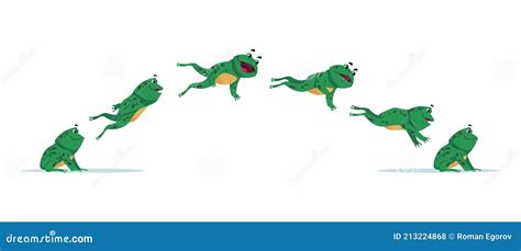 Jumping Frog Cartoon Animation Sequence With Amphibian Movement Side