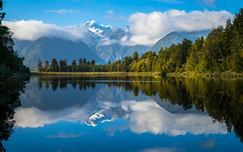 Photo New Zealand Lake Matheson Nature Mountain Scenery 1920x1200