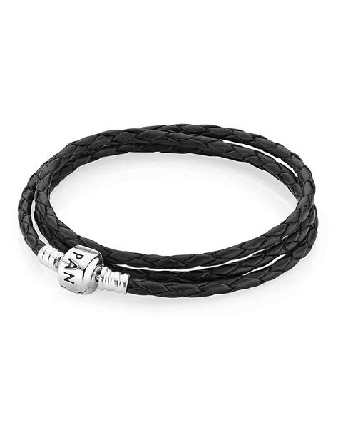 Pandora Bracelet Black Leather Triple Wrap Moments Collection
