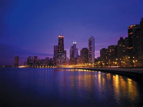 Chicago Skyline At Night Hd Wallpaper Background Images Chicago