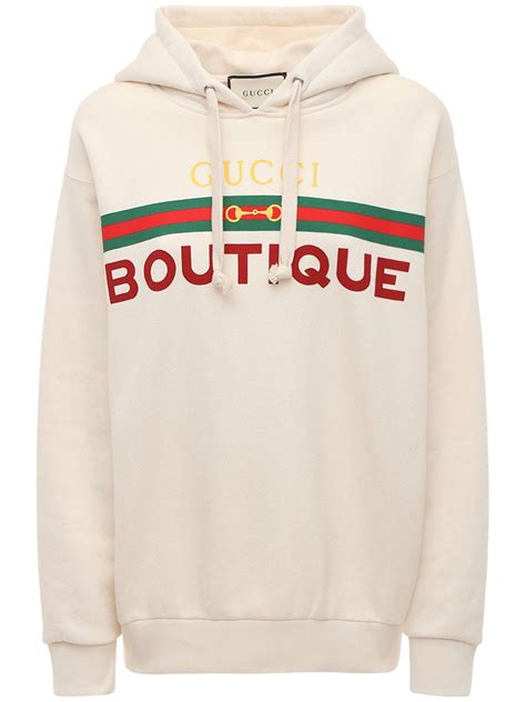 Gucci Boutique Printed Hooded Sweatshirt In White Modesens