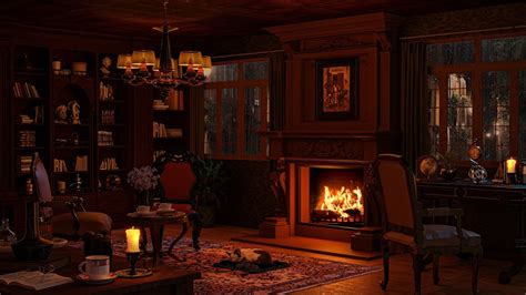 Cozy Room With Rainy Night And Crackling Fireplace Sound Rain For