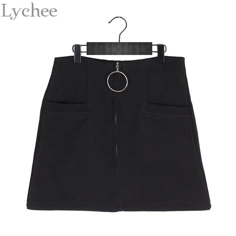 Lychee Harajuku Sexy Summer Women Skirt Metal Ring Zipper Pocket High