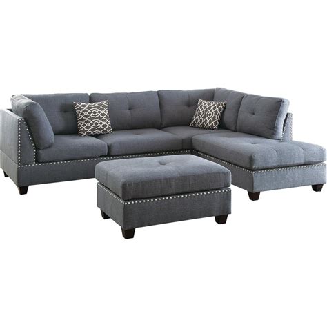 Venetian Worldwide Florence Blue and Gray Sectional Sofa with Ottoman