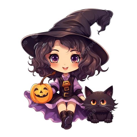 Cartoon Cute Halloween Witch Girl And Cat Flying Vector Witch Broom