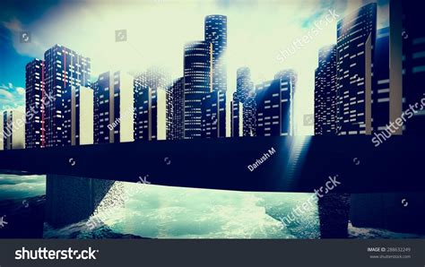 Tsunami Devastating City Stock Illustration 288632249