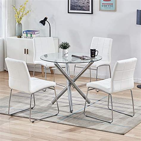 Buy Wenyu Glass Dining Table Set Round Kitchen Table With Clear Tempered Glass Top Modern