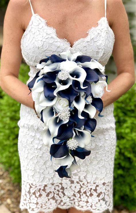 Same day delivery · satisfaction guarantee · fresh flower guarantee Navy Blue Calla Lily Bouquet, Cascading Navy Blue Bouquet ...