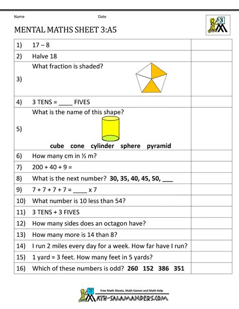Year 3 Maths Worksheets Free And Printable Learning Printable Mental