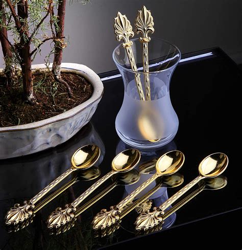 Set Of Demmex Turkish Tea Glasses Set With Holders Saucers Spoons