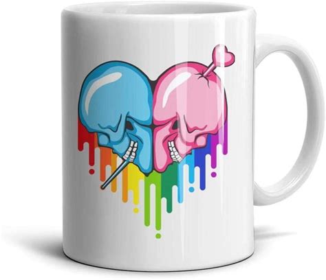 Fsvda Coffee Mugs 11oz Gay Pride Rainbow Skull Inspirational Drinks Cup Home