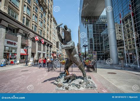 Statue Of Grizzly Bear And Cub Catching Salmon In Sparks Street Ottawa