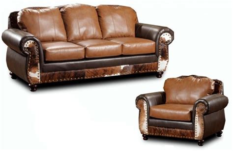 Awesome Rustic Two Tone Top Grain Leather Sofa And Chair Decor With