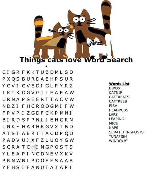 Things Cats Love Word Search Puzzle Wow My Pet Did That