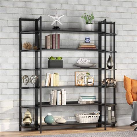 buy tribesigns triple wide 6 shelf bookshelves 6 tier large etagere bookcase bookshelves