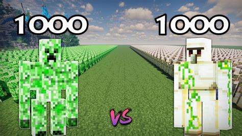 1000 Creeper Golems Vs 1000 Iron Golems Minecraft Youtube