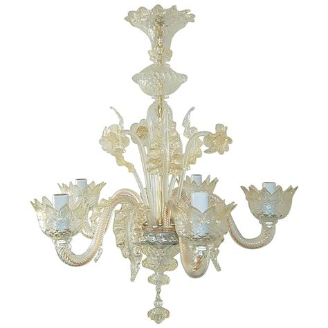 Vintage Murano Glass Chandelier Of Murano Crystal With Gold Inclusion