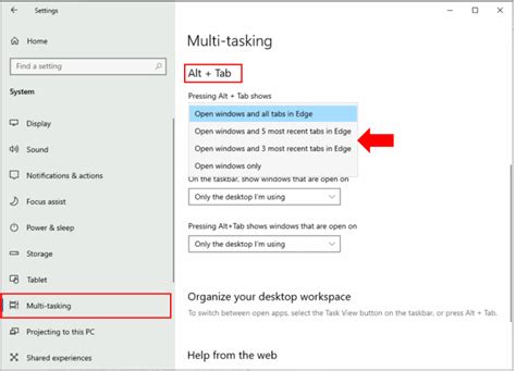 How To Change Windows 10 Multi Tasking Options With Alt Tab Shortcut