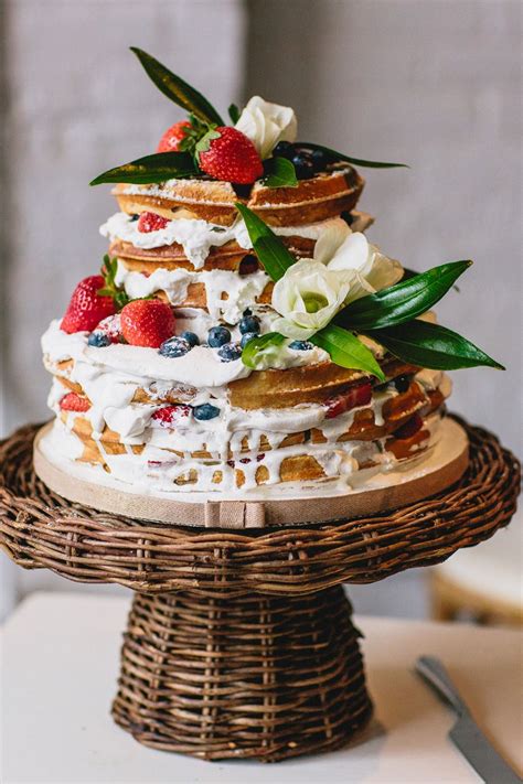 Layered Waffle Wedding Cake Inspiration With Fresh Flowers And Berries