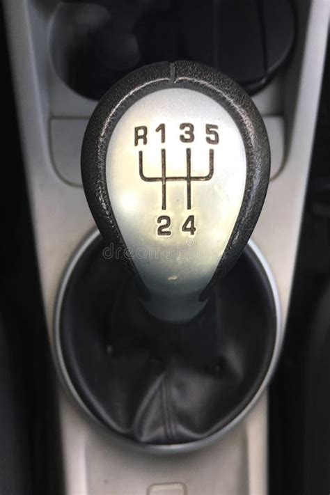 Five Speed Manual Shifter In The Car Inside Car Gear Shifter Close Up
