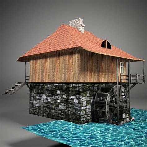 3D Model Water Mill VR AR Low Poly Animated CGTrader