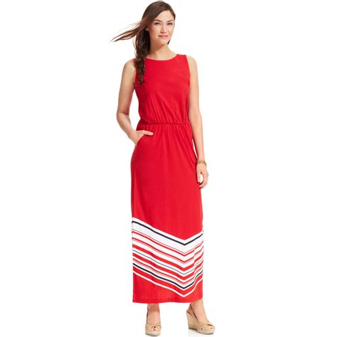 Check spelling or type a new query. Tommy Hilfiger Sleeveless Chevronprint Maxi Dress in Red ...