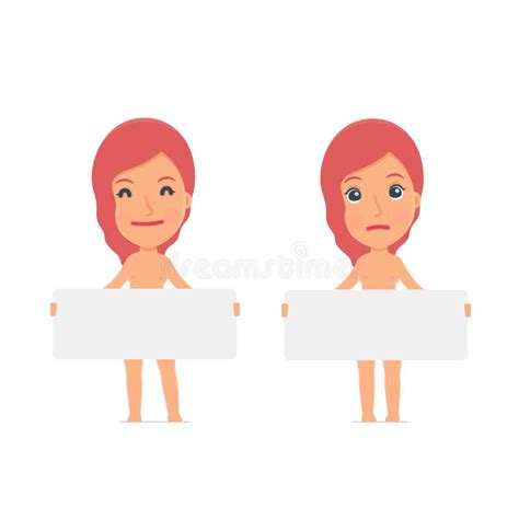 Funny Character Naked Female Holds And Interacts With Blank Form Stock Illustration