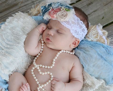 1 Month Old Vintage Headband Photo Shoot Cute Baby Girl Newborn