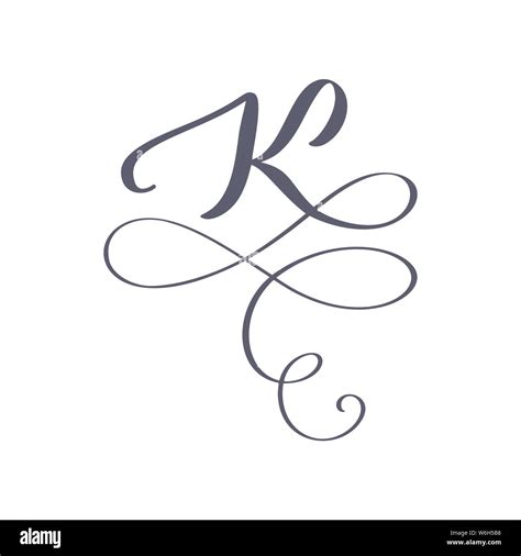 Vector Hand Drawn Calligraphic Floral K Monogram Or Logo Uppercase