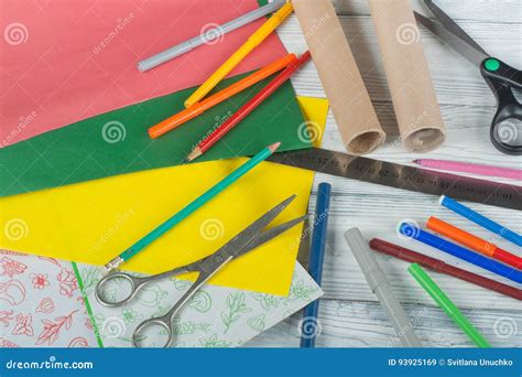 Pens Pencils Markers Notebook Scissors Stock Image Image Of