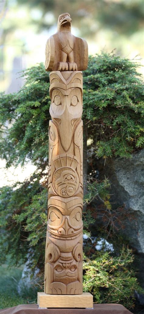 Hand Carved Native American Totem Pole Woodcarving Western Red Cedar