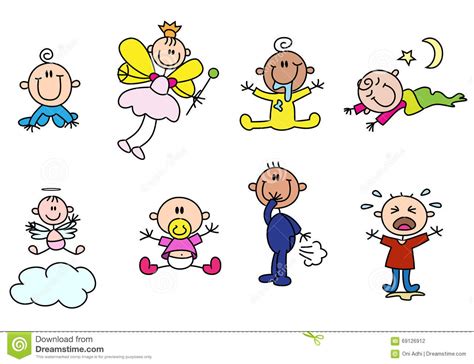 Variety Cute Stick Baby Figures Stock Illustration