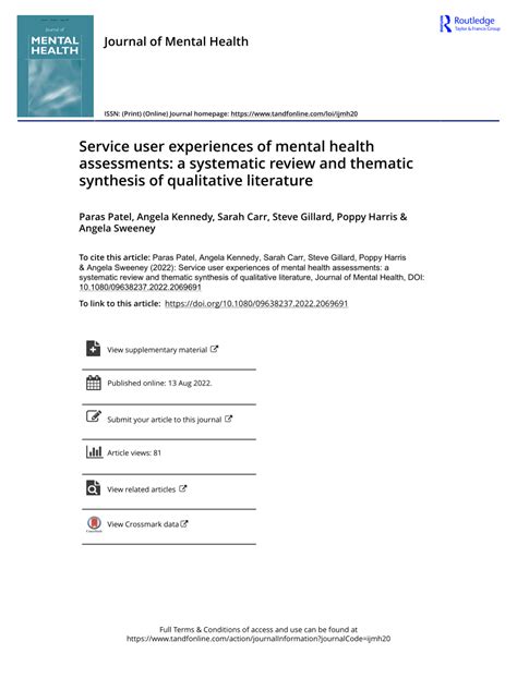 Pdf Service User Experiences Of Mental Health Assessments A