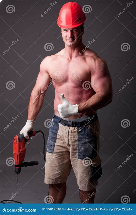 Hot Muscular Construction Worker Shirtless Carrying Barrel Royalty