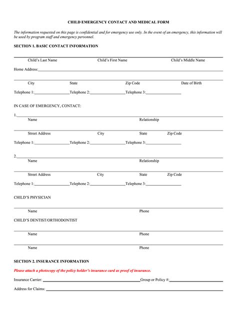 Emergency Contact Form Preschool Fill Online Printable Fillable