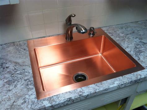 The biggest fear is usually that the sink will turn green over time. Custom Made Drop In Copper Kitchen Sink by Kutz Fine ...