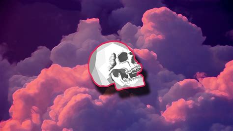 White Skull Illustration Digital Art Skull Clouds Minimalism Hd