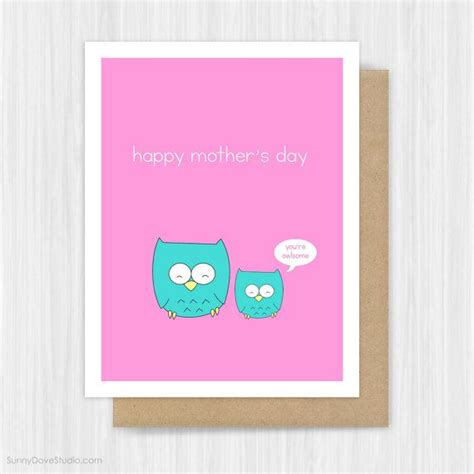 Mothers Day Card Happy Mothers Day For Mom Mother Mum Funny Cute Owl Pun Handmade Greet