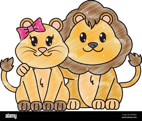 Grated Lion Couple Cute Animal Together Stock Vector Image And Art Alamy