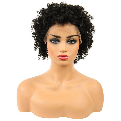 Short Kinky Curly African American Human Hair Lace Front Cap Wigs Inches Shop Wigsbuy Com