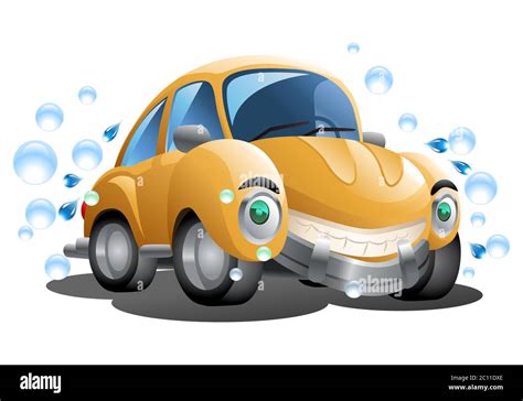 Illustration Of A Cartoon Yellow Car Wash With Soap Bubble On Isolated