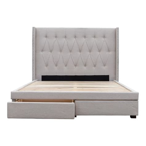 Olivia Queen Fabric Storage Bed Oat White Warehouse Furniture Clearance