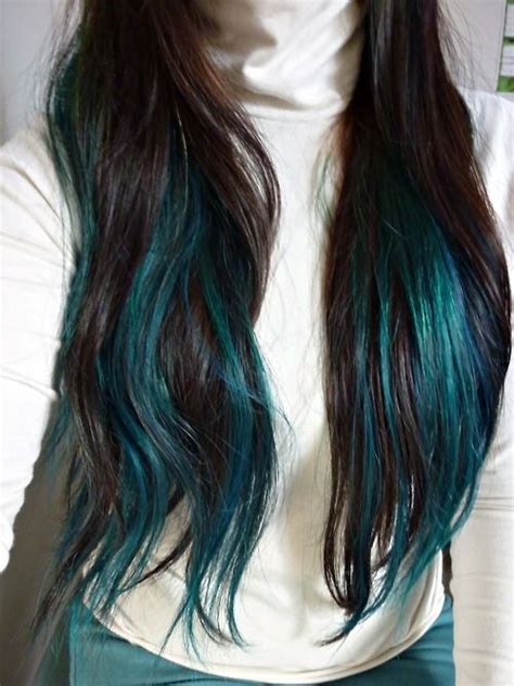 If your hair is too yellow, applying straight turquoise to it will give you green hair. Brown and Teal Hair | Teal hair, Green hair, Hair styles